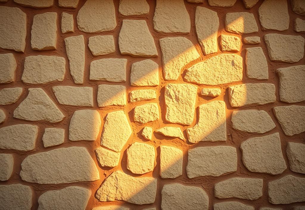 Soft sunlight on a textured stone wall